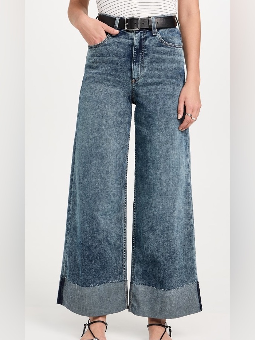 Sofia rag & bone Wide-Leg Cuffed Denim in Medium Blue - Picture 1 of 4